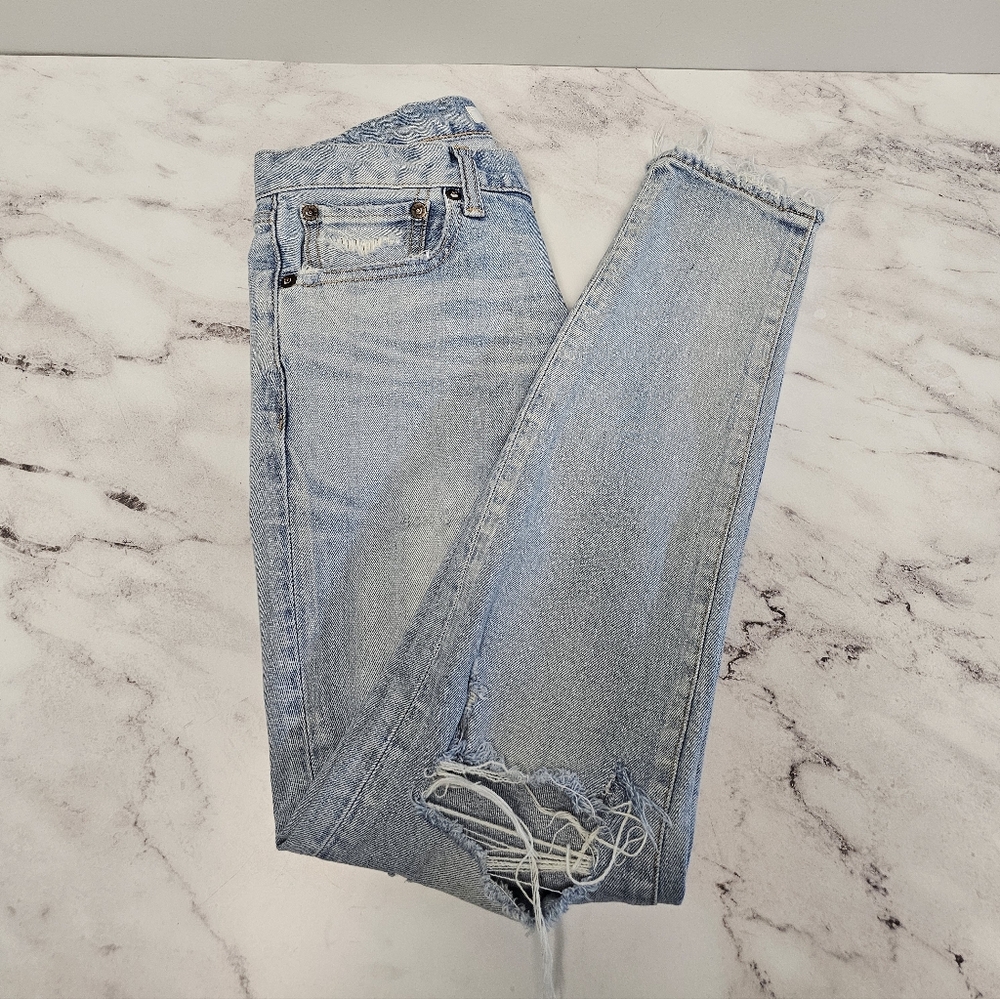 Moussy Vintage High Rise Ankle Fray Skinny Blue Distressed Jeans 26 Preowned - Picture 4 of 10